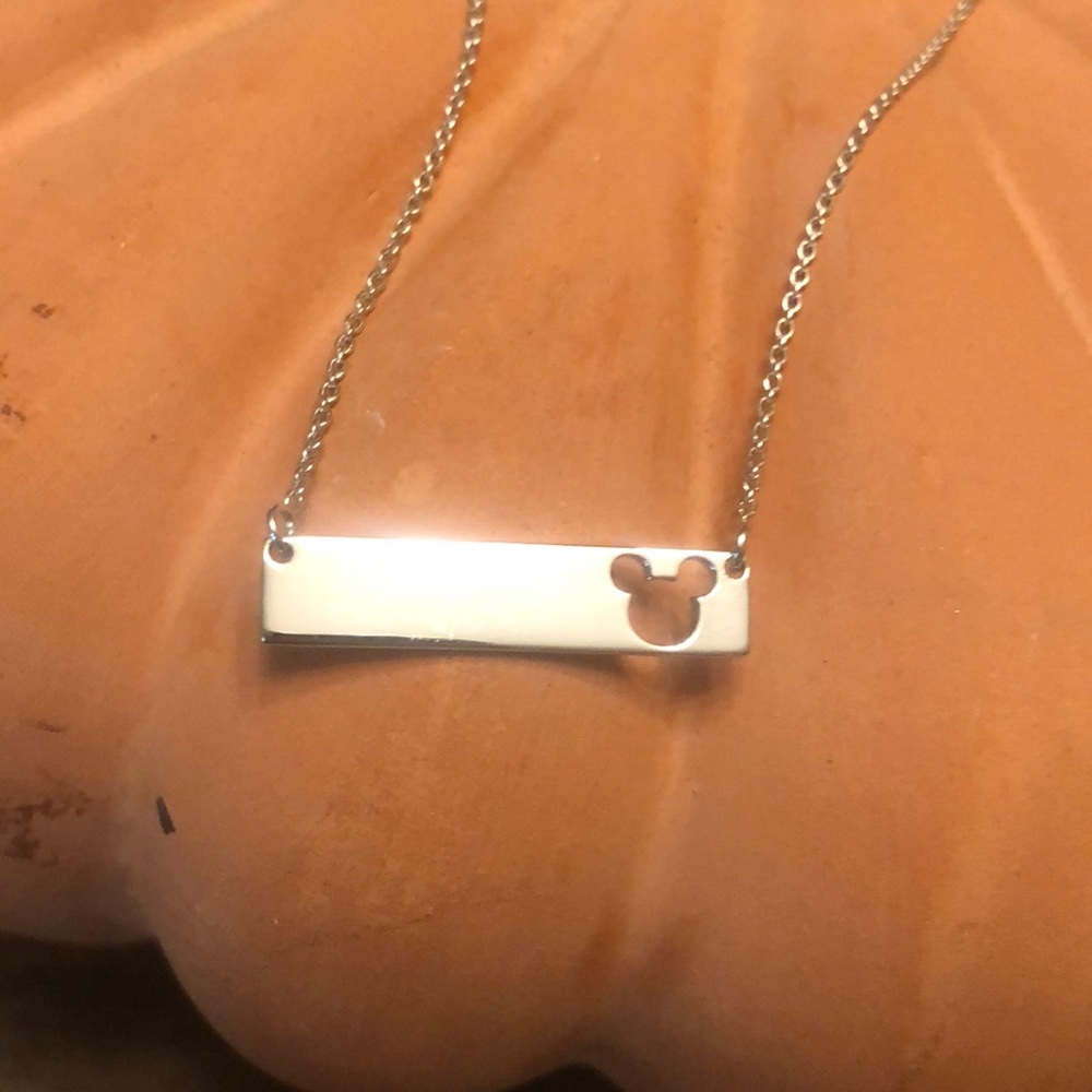 Micky Mouse Silver Bar Necklace